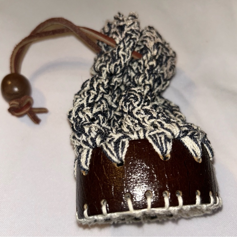 Brown and White Woven Medicine or Lipstick Drawstring Bag